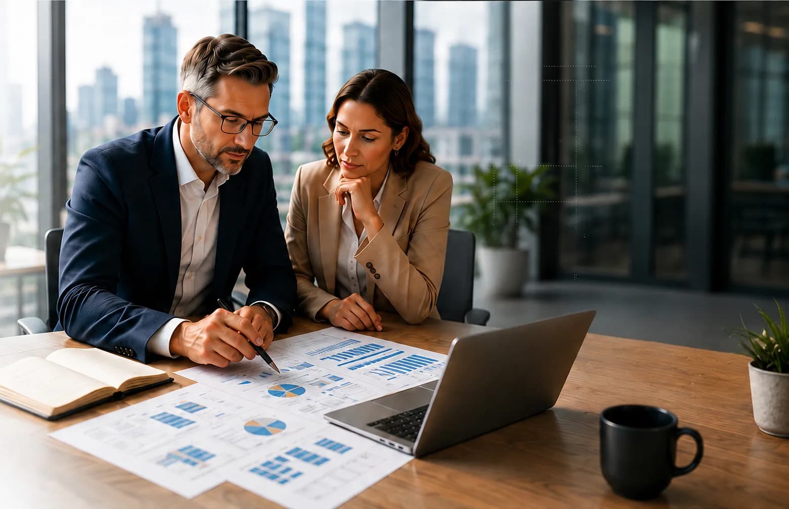 Business colleagues reviewing work in a modern office